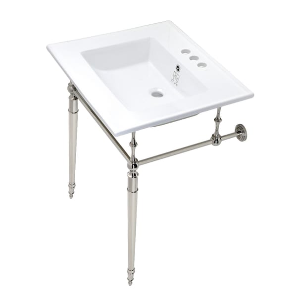 Fauceture KVPB25227W4PN 25-Inch Console Sink with Brass Legs (4-Inch, 3 Hole), White/Polished Nickel KVPB25227W4PN - main